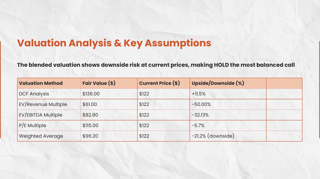 Valuation table comparing DCF and multiples