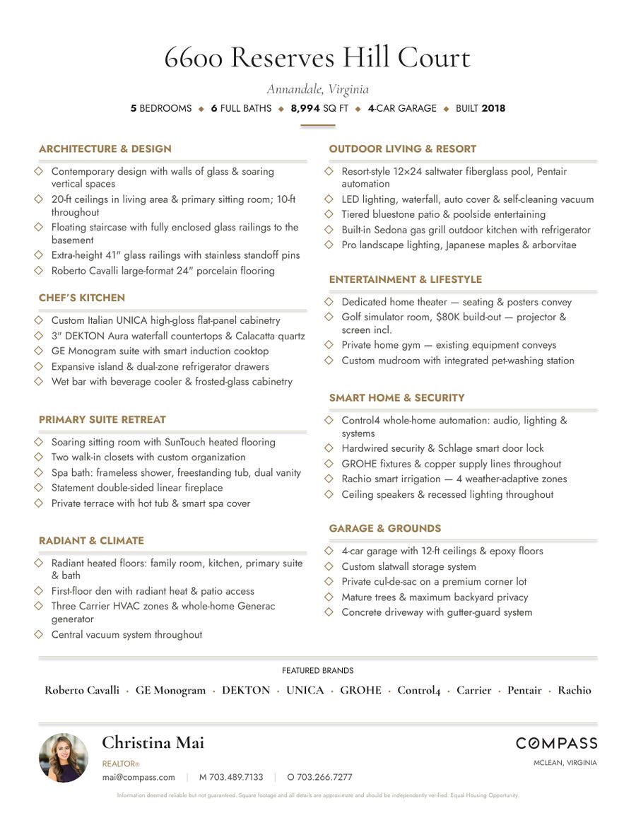 Notable features sheet, page two