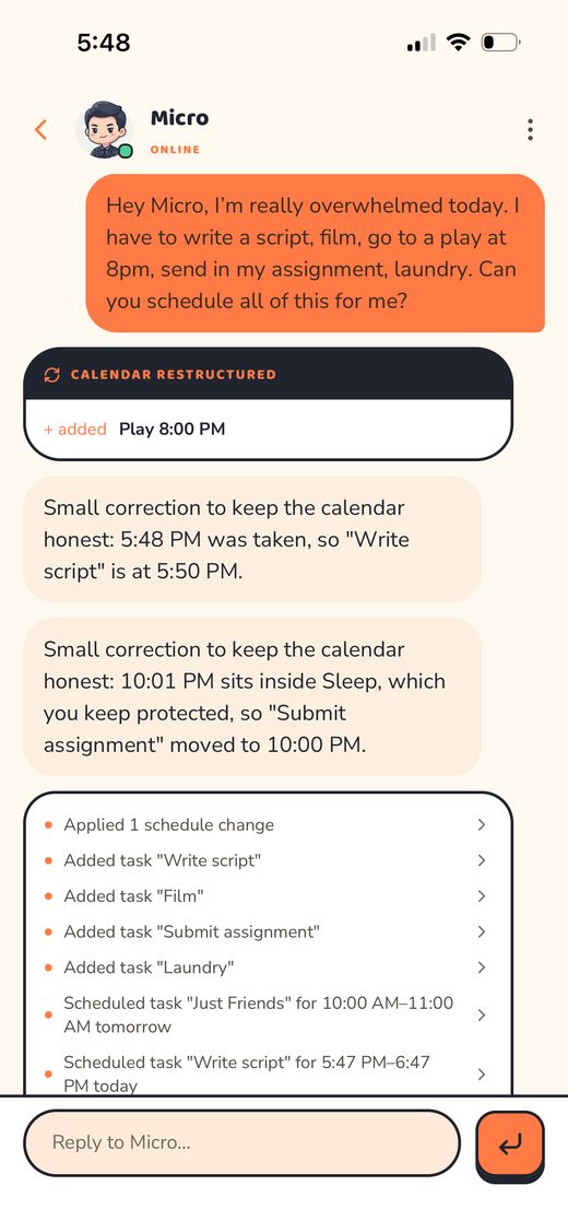 Micro AI chat screen